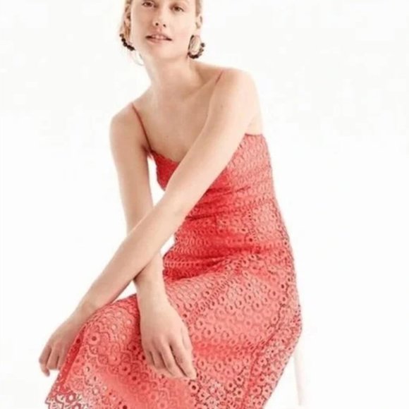 NWOT J. Crew Coral Daisy Lace Midi Dress - Picture 2 of 4